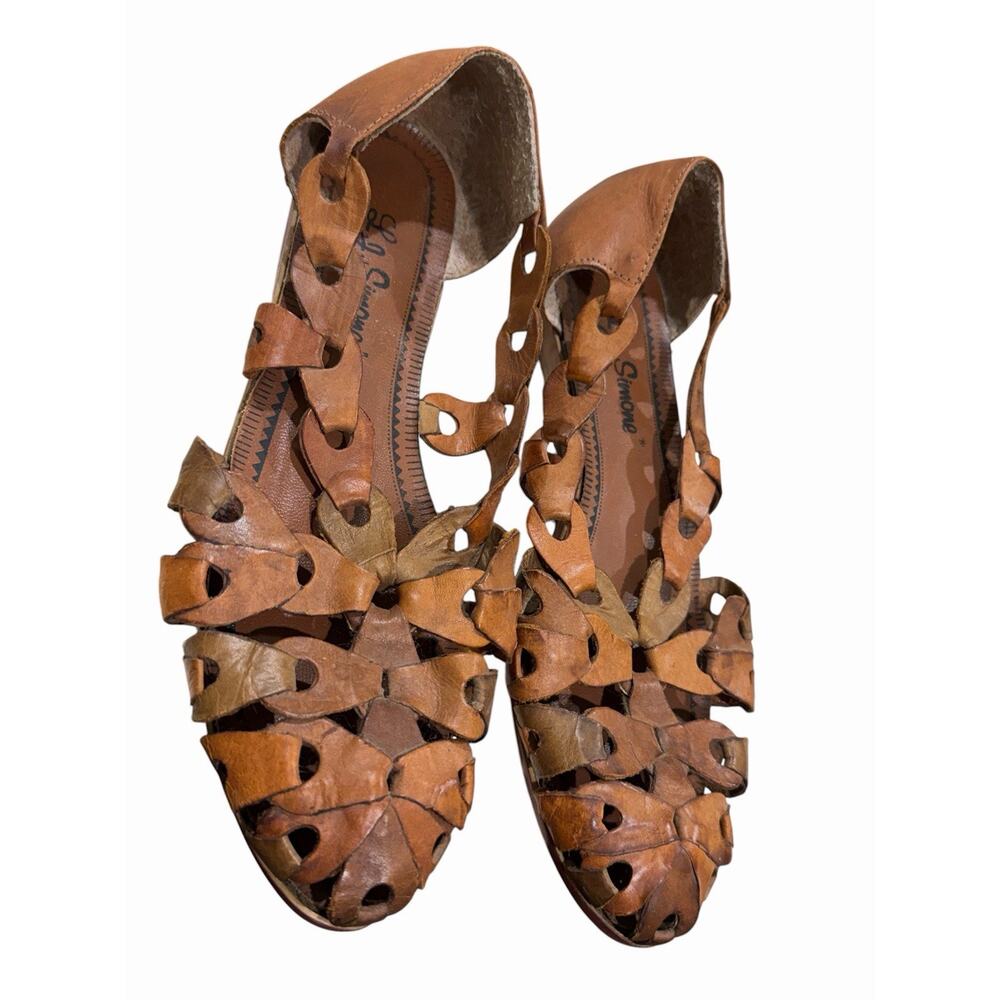 Vintage LJ Simone Women’s 9 Brazilian Leather Woven Flat Coastal Cowgirl Boho
